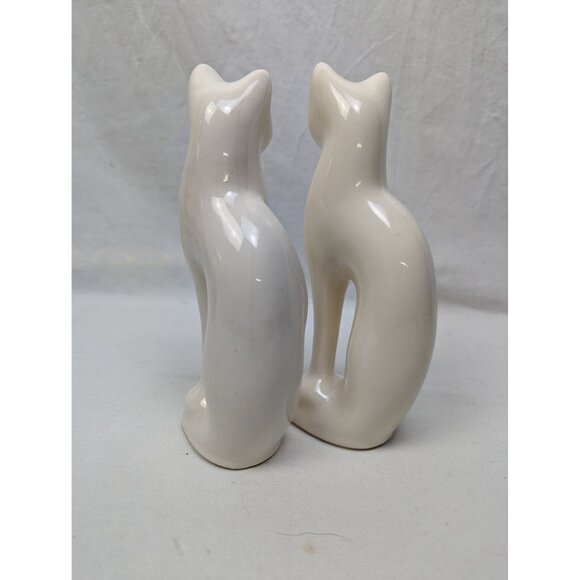 Vintage Mid Century Modern Pair White Cats Green Eyes Figurines Retro Set of 2 - Picture 2 of 7
